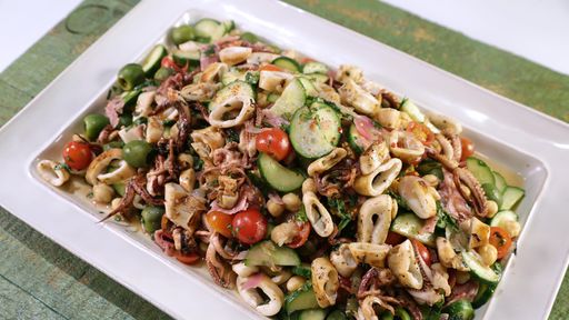 Recipe: Grilled Calamari Chopped Salad with Chickpeas, Olives & Salami