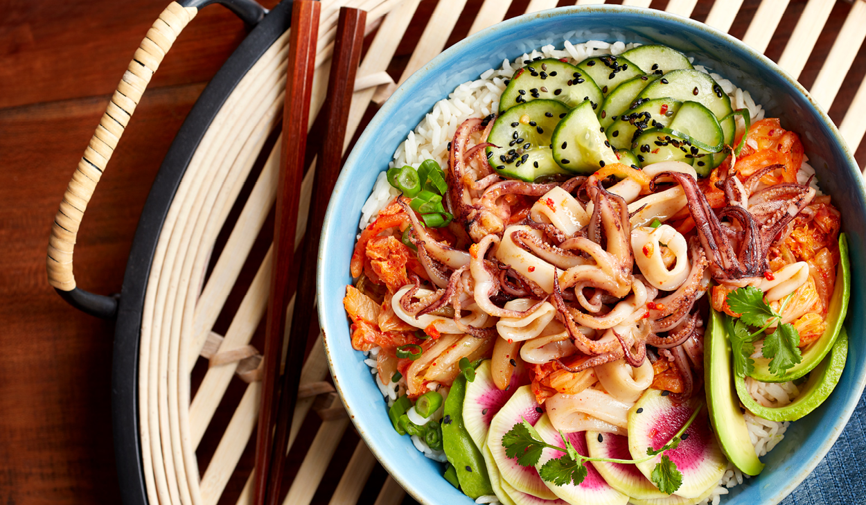 Recipe: Kimchi Calamari Poke Bowl