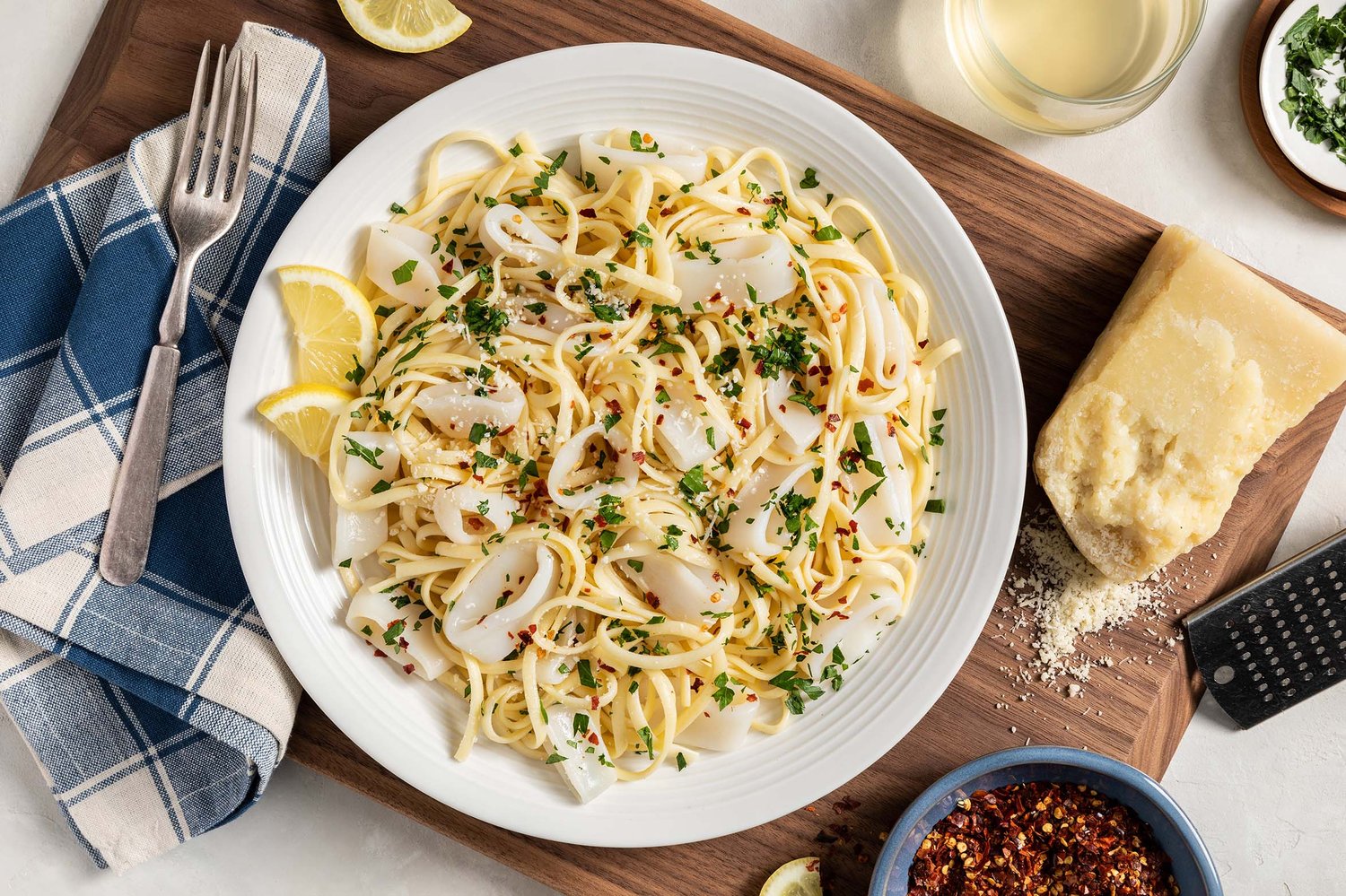 Recipe: Calamari Scampi with Linguini