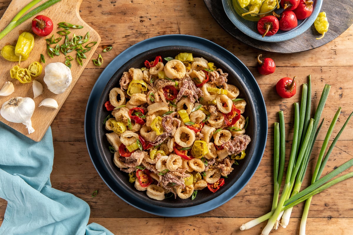 Hero of plated Rhode Island-Style Calamari.